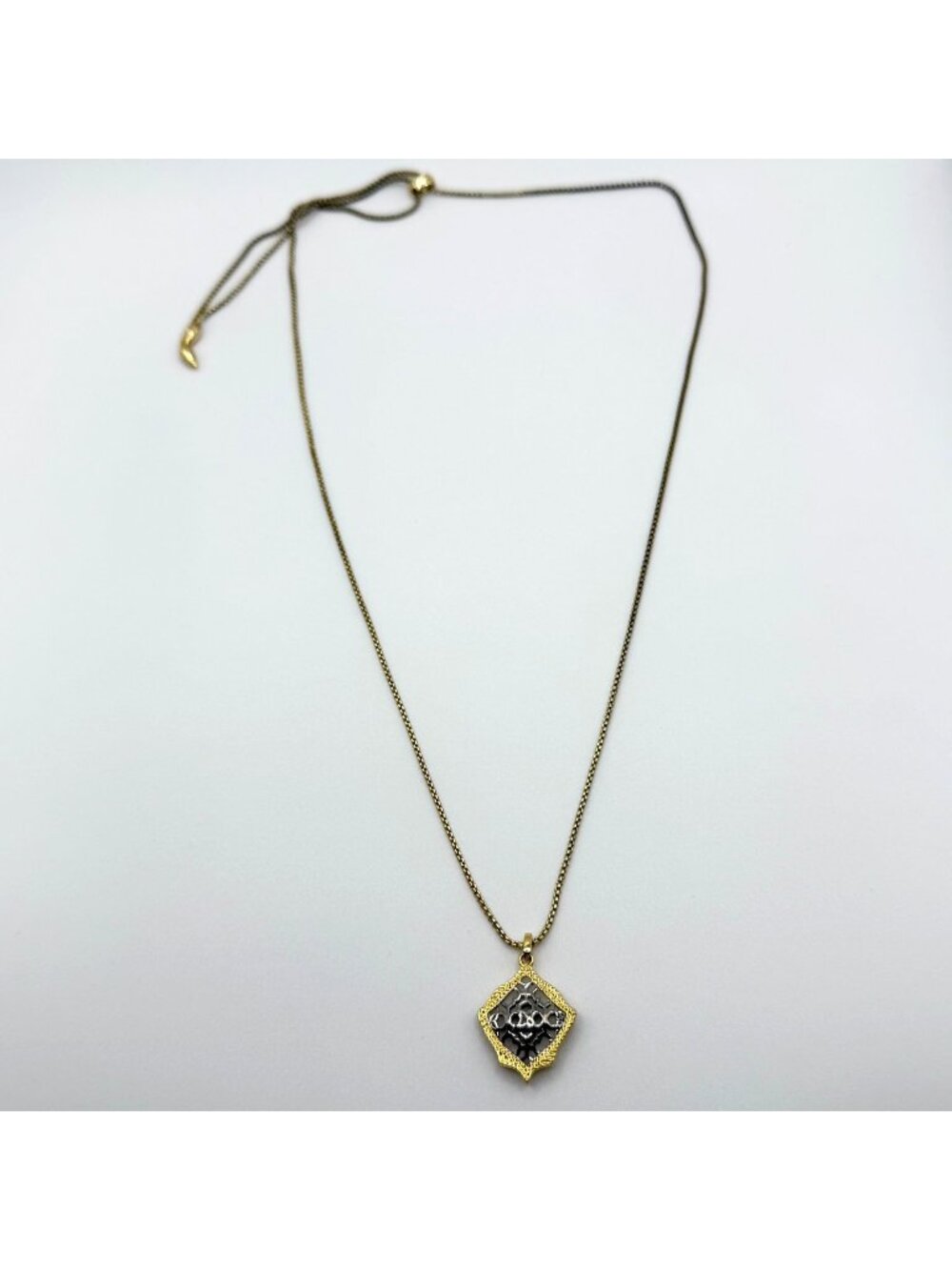 Kendra Scott Silver And Gold Tone Necklace With Intricate Filigree Floral Pendan